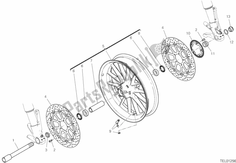All parts for the Front Wheel of the Ducati Diavel 1260 Thailand 2020